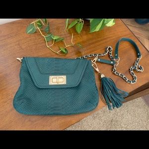 Rebecca Minkoff faux snakeskin turquoise clutch